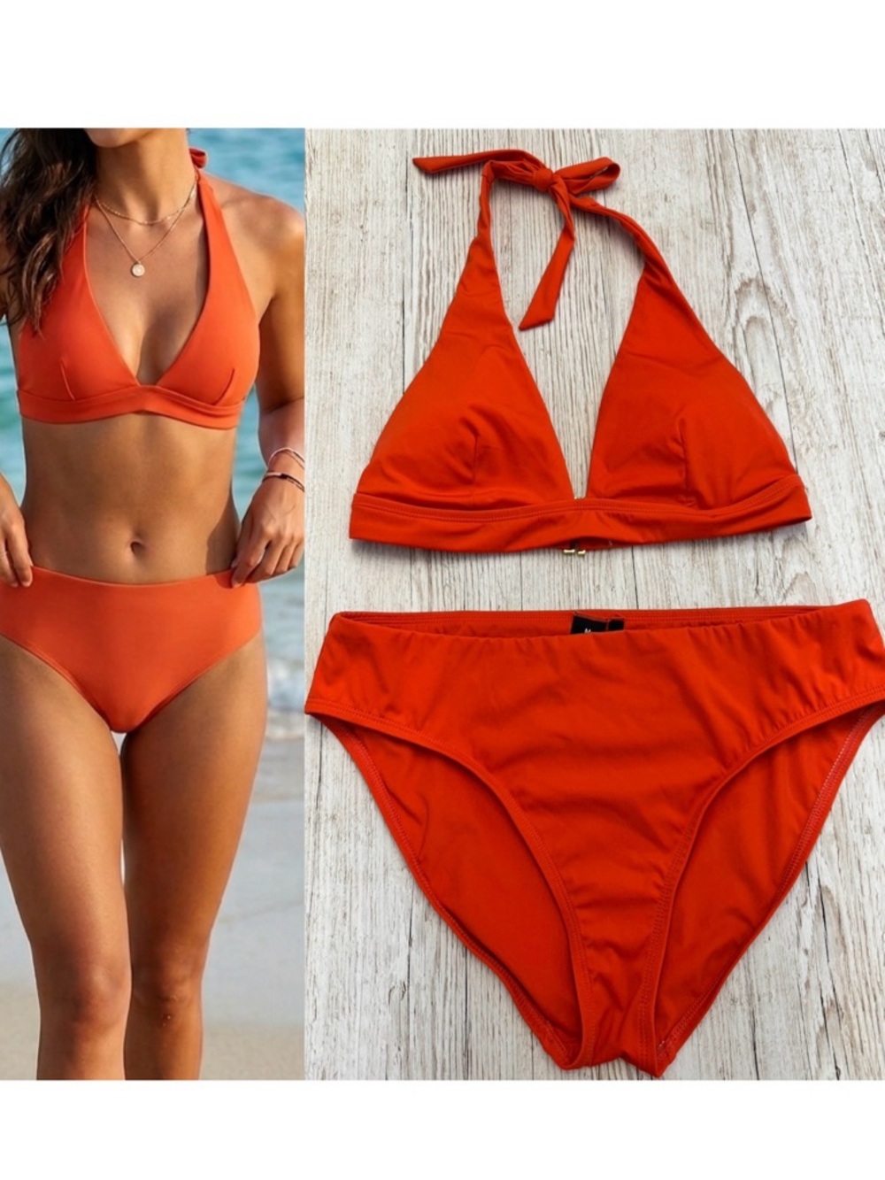 Alex Marie Orange Halter Bikini Set Swimsuit Swimwear M